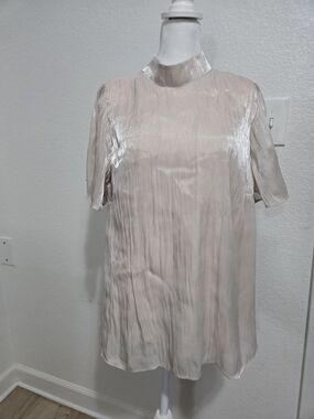 LC Lauren Conrad | Shimmery Blush Pleated Mock Neck Top